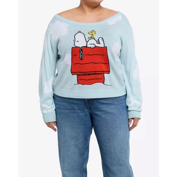Hot Topic Peanuts Snoopy & Woodstock Clouds Boatneck Sweater Plus Size 2 Nwt - Picture 6 of 6